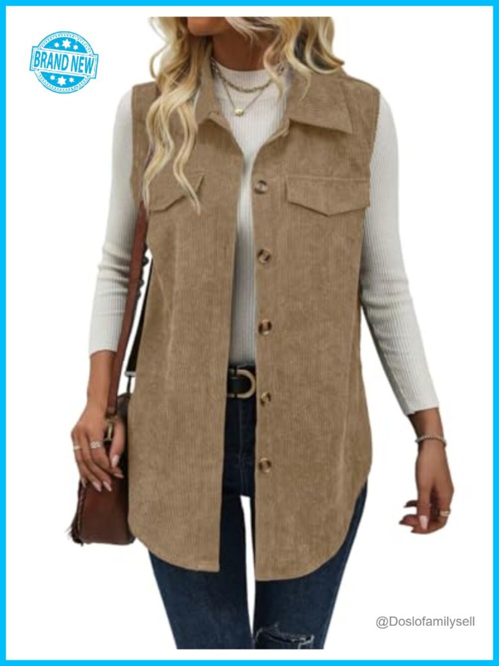 Corduroy Vest Sleeveless Jacket Button Down Outerwear Fall Winter